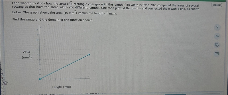 Lena wanted to study how the area of a rectangle changes with the length if its width-example-1