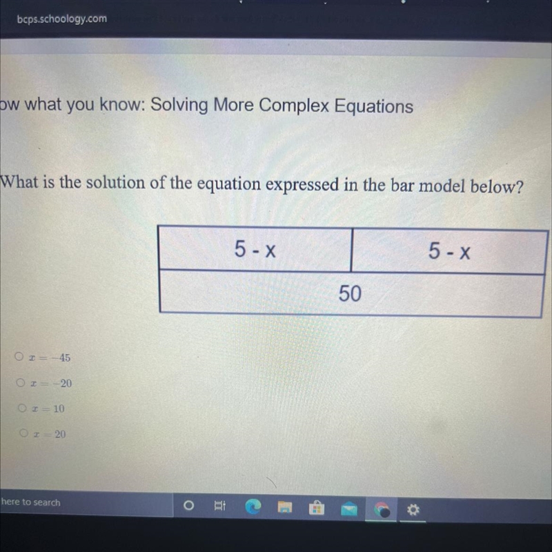 What is the solution of the equation expressed in the bar model below?-example-1