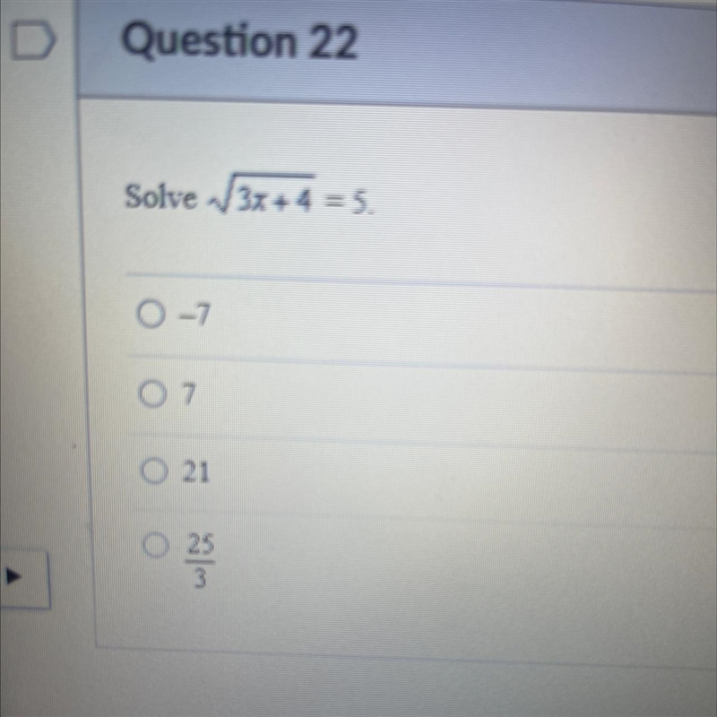 Square root of 3x+ 4 = 5.-example-1