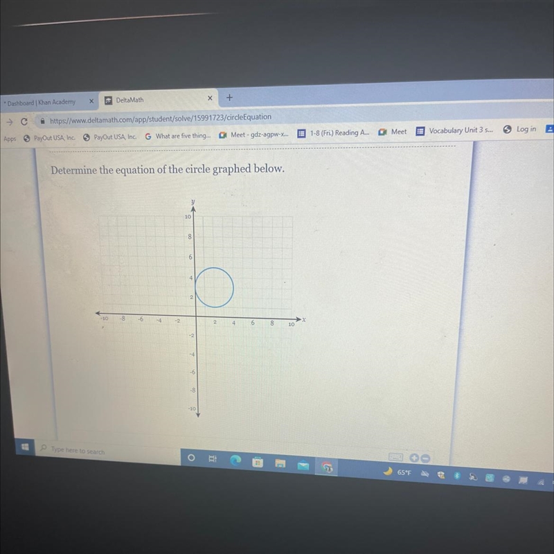 Determine the equation of the circle graphed below. 10 -10 -8 -6 -4 -2 8 6 4 N N + 69 O-example-1