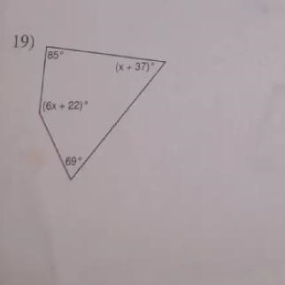 Find the value of x 85 (X + 37) (6x + 22) 69-example-1