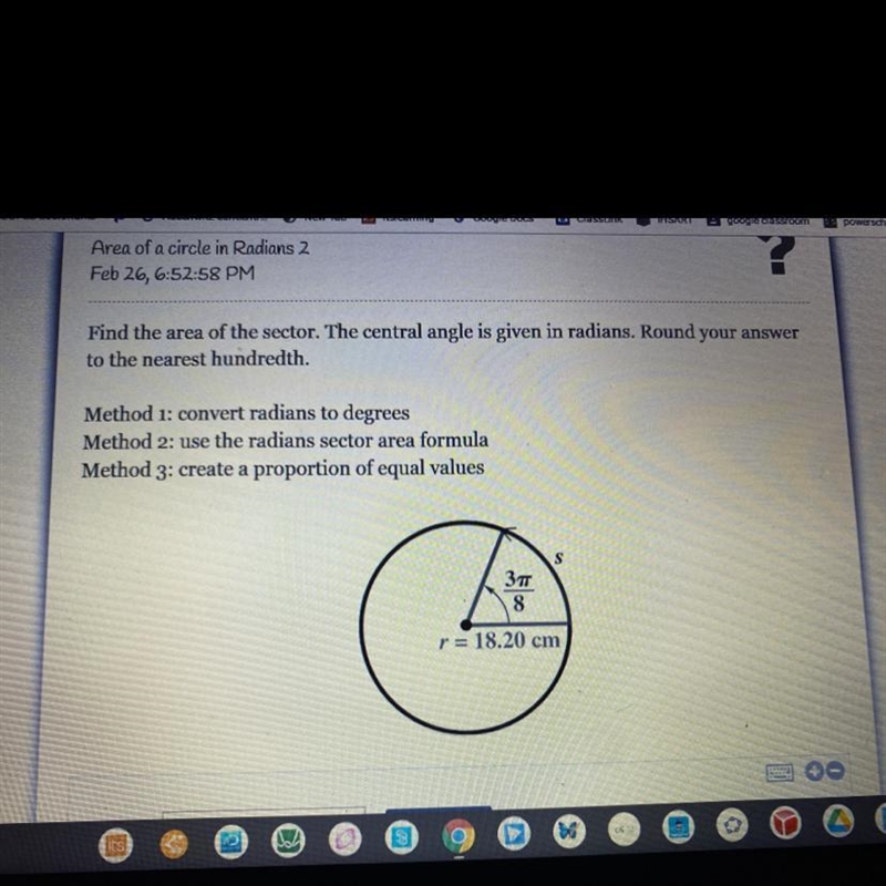 Find the area of the sector. The central angle is given in radians. Round your answer-example-1