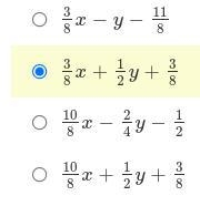 Which expression is equivalent to 7/8 + 3/8x − 1/4y + 3/4y − 1/2?-example-1