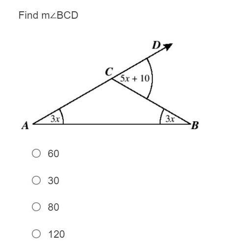 Find ∠BCD A)60 B)20 C)80 D)120-example-1