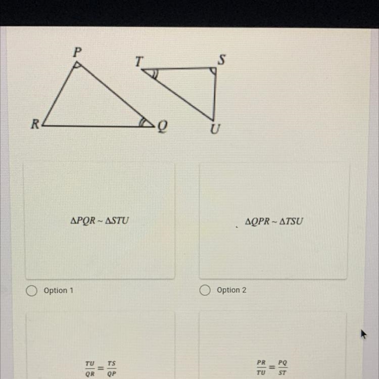 1) Given the triangles below, which of the following is NOT true?-example-1