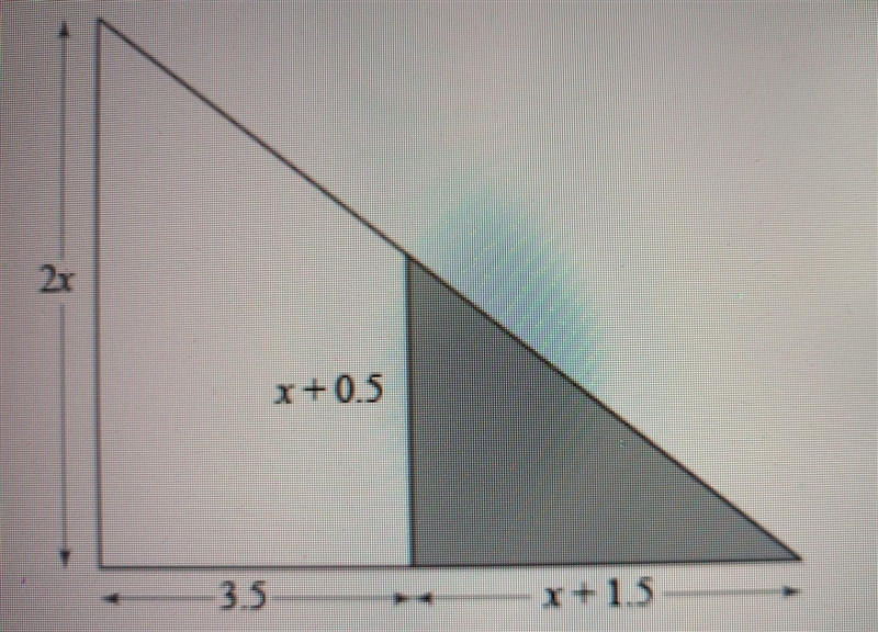 Find the values of x (there are two) when the ratio of the area of the shaded portion-example-1