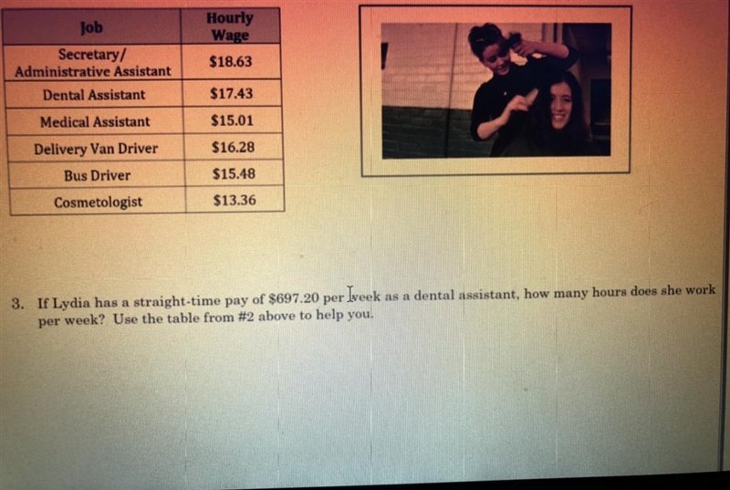 If Lydia has a straight-time pay of $697.20 per Iveek as a dental assistant, how many-example-1