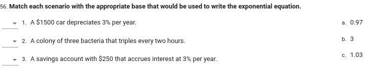 Match each scenario with the appropriate base that would be used to write the exponential-example-1