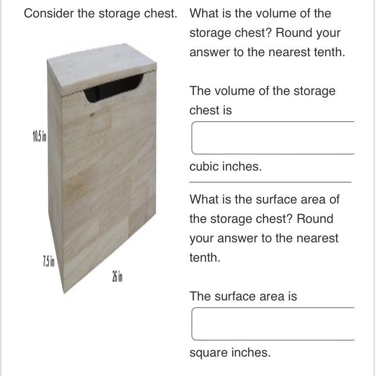 What is the volume of the storage chest? Round your answer to the nearest tenth.-example-1