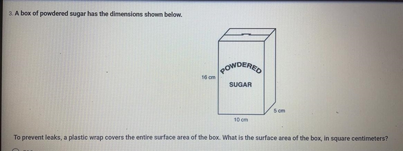 A box of powdered sugar has the dimensions shown below-example-1