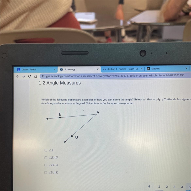 Which of the following options are examples of how you can name the angle? Select-example-1