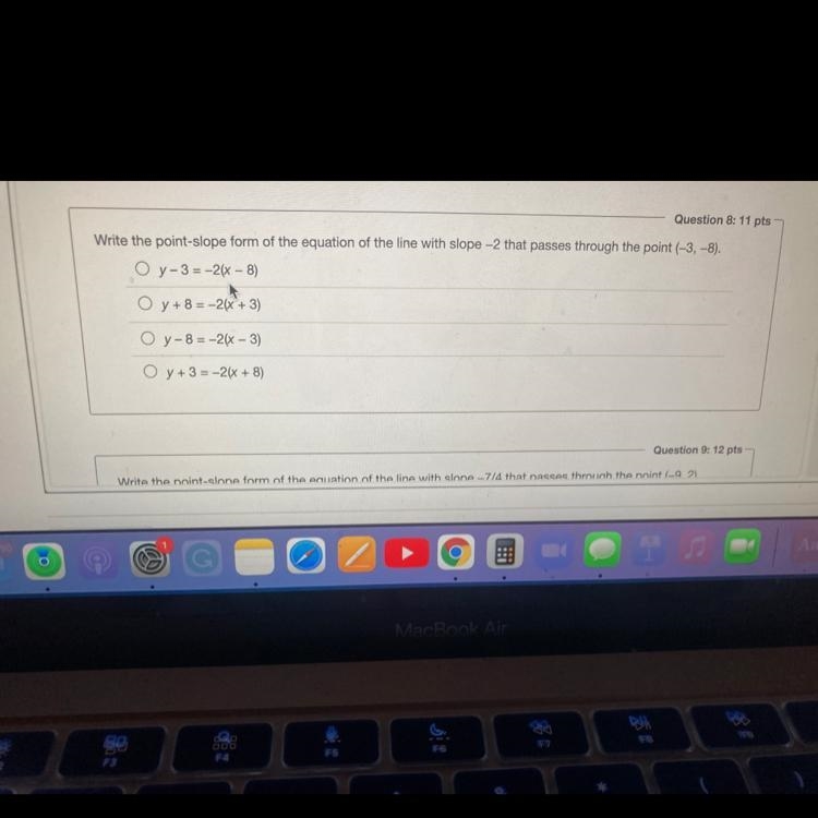 Write the point-slope form of the equation of the line with slope -2 that passes through-example-1