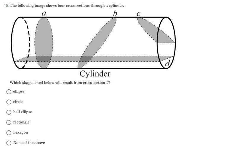 Which shape listen below will result from cross section b?-example-1