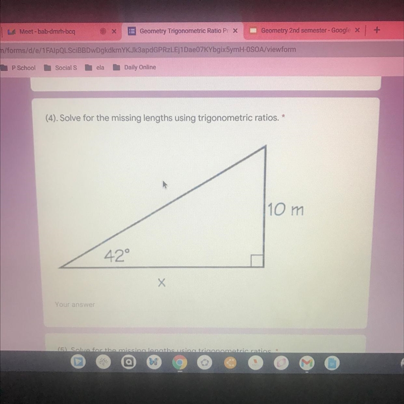 Quick!!! Solve for the missing lengths using trigonometric ratios. * 110m 42° Х-example-1