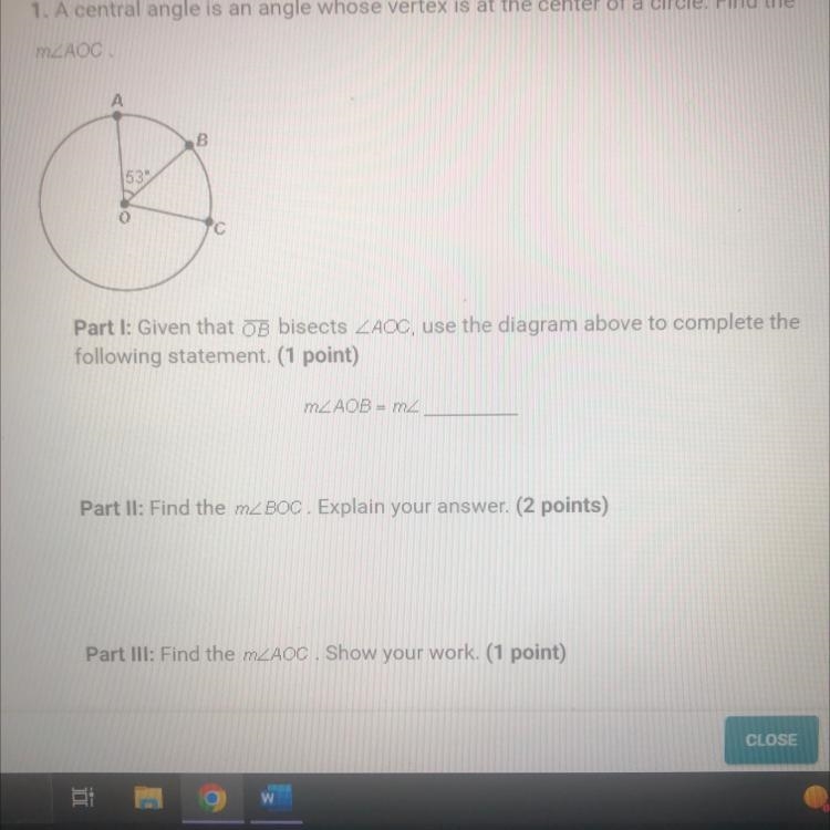 A central angle is an angle whose vertex is at center of a circle. Find measure angle-example-1