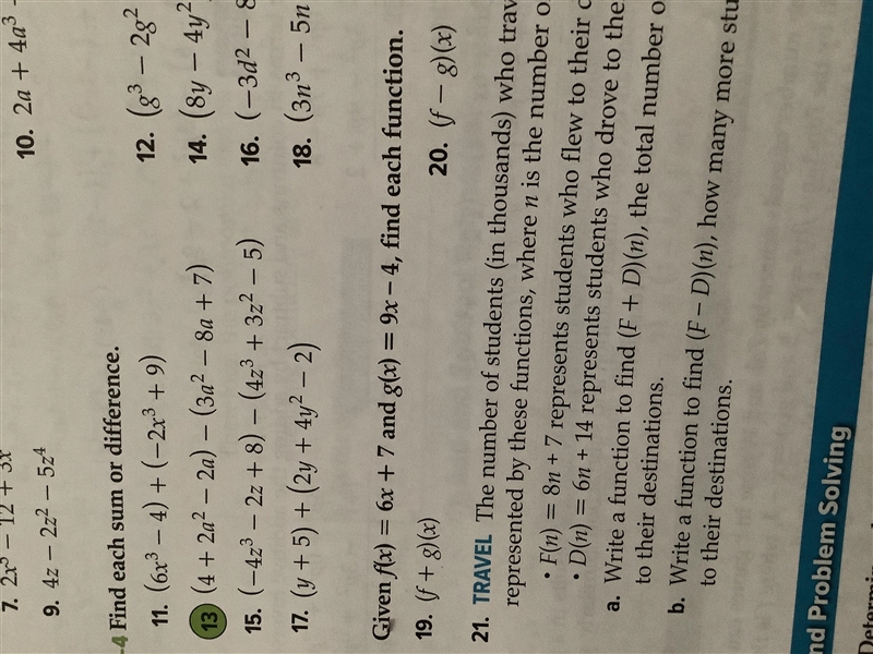 (f-g)(x) f(x)=6x-7 g(x)=9x-4 mcgraw hill algebra 1 chapter 8 lesson 1 question 20-example-1