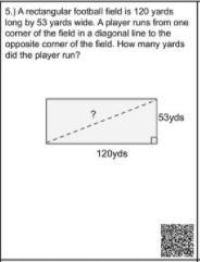 A rectangular football field is 120 yards long by 53 yards wide. A player runs from-example-1