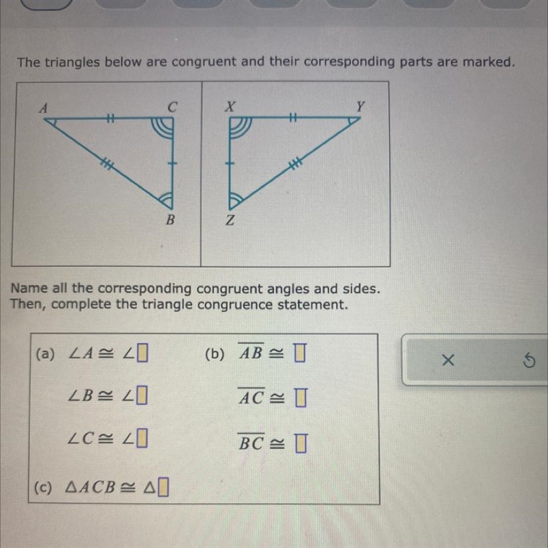 The triangles below are congruent and their corresponding parts are marked. B (a) LA-example-1