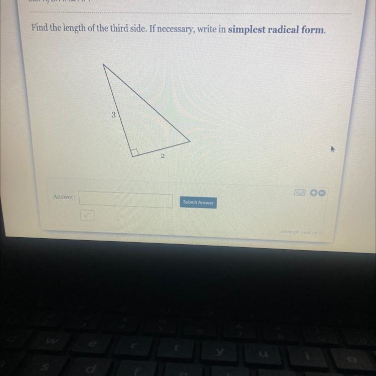 Find the length of the third side. If necessary, write in simplest radical form.-example-1