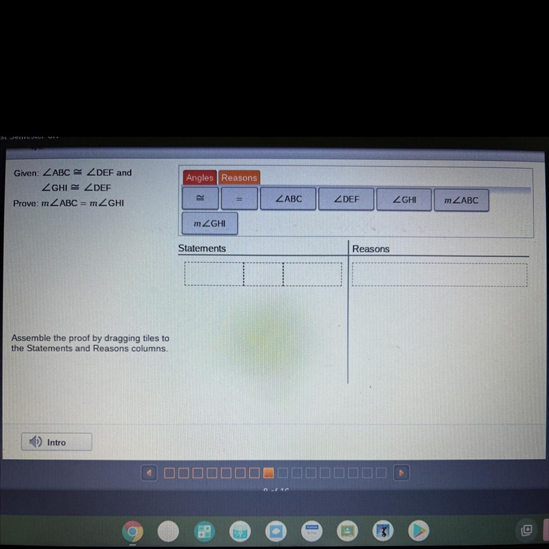 Assemble the proof by dragging tiles to the Statement and Reasons columns.-example-1