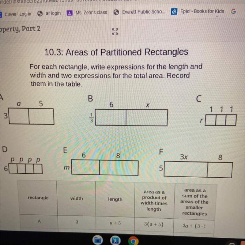 10.3: Areas of Partitioned Rectangles For each rectangle, write expressions for the-example-1