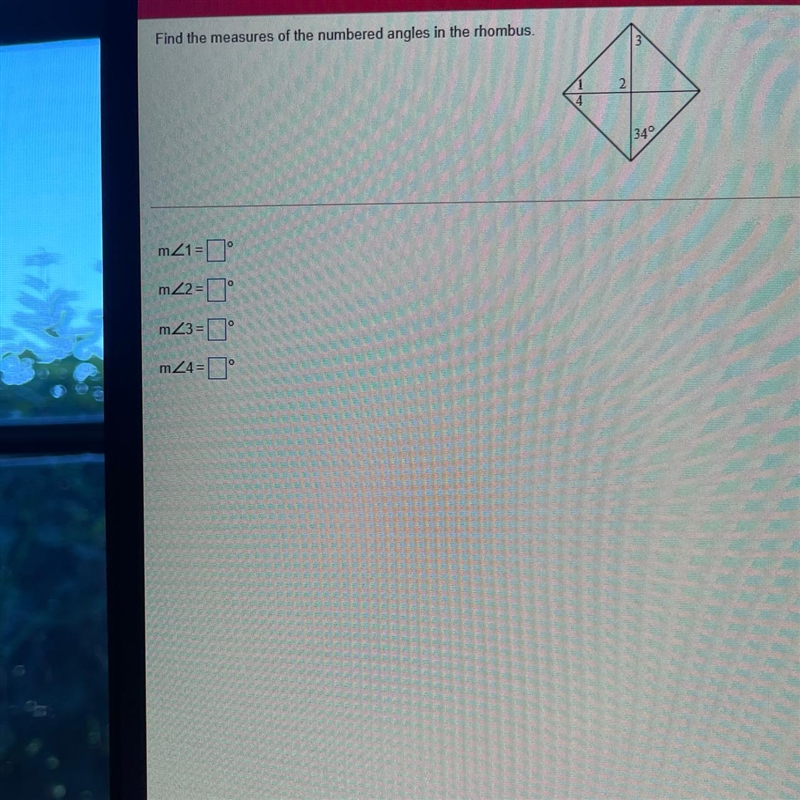 Find the measures of the numbered angles in the rhombus.-example-1