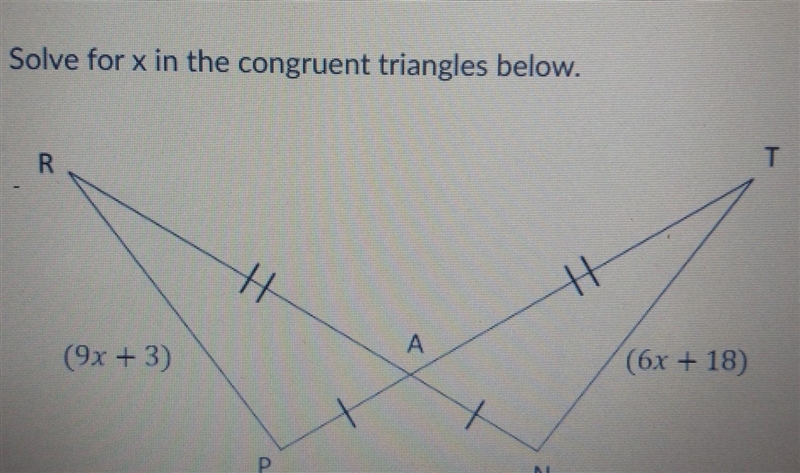 Can someone help me figure out how to solve x for congruent triangles?​-example-1