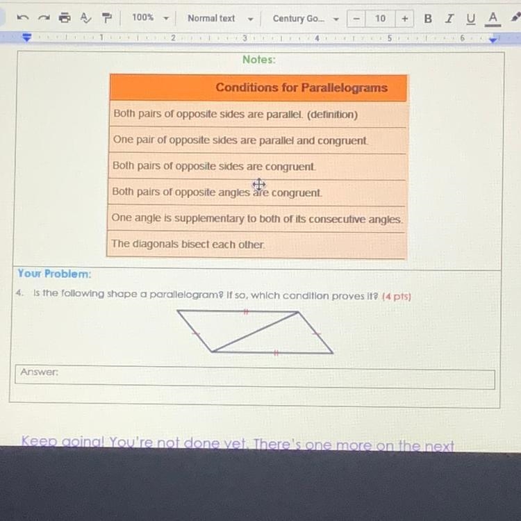 Is the following shape a parallelogram?-example-1