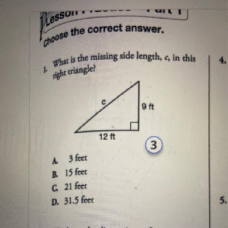 3 feet 15 feet 21 feet 31.5 feet C 12 ft 9 ft 3 hich are the dimensions of a A B 5. W-example-1