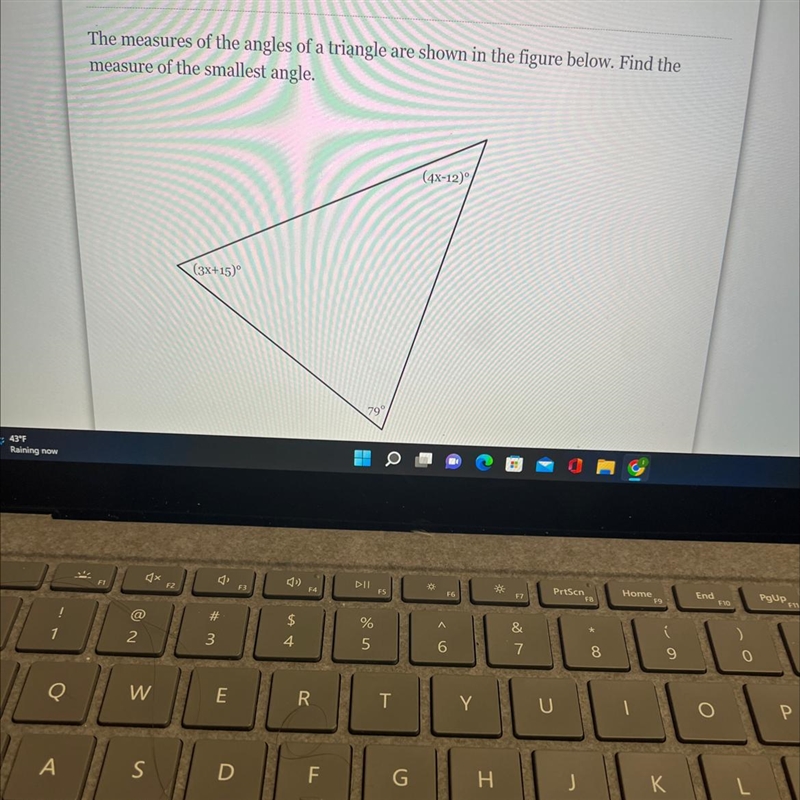 the measures of the angles of a triangle are shown in the figure below . find the-example-1