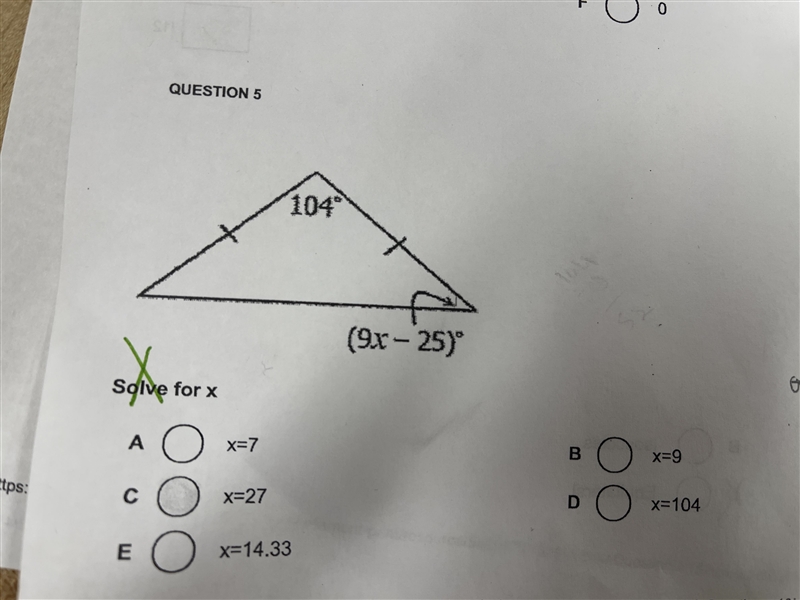 Question 5. Solve for X. Can someone help me I don’t know how to solve this one-example-1