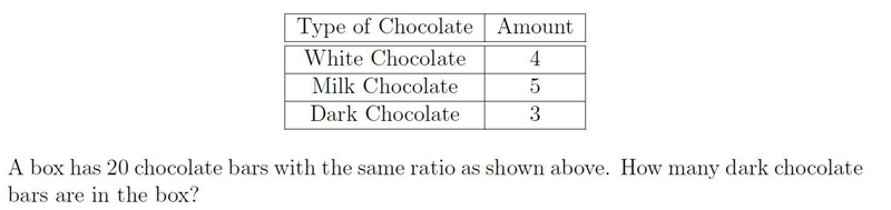 A box has 20 chocolate bars with the same ratio as shown above how many dark chocolate-example-1