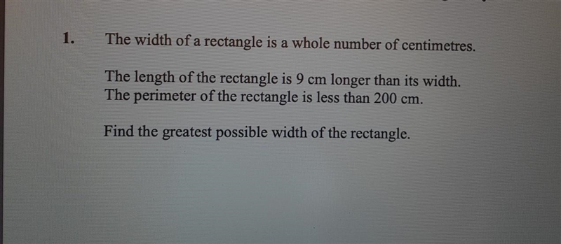 The width of a rectangle is a whole number of centimetres. a The length of the rectangle-example-1