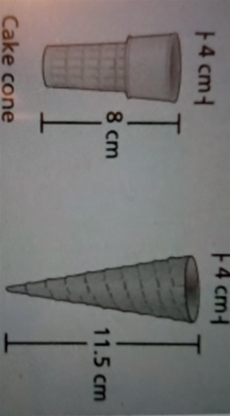 The cake cone is approximately in the shape of a cylinder. If you were to fill both-example-1