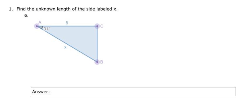 Find the unknown length of the side labeled x.-example-1