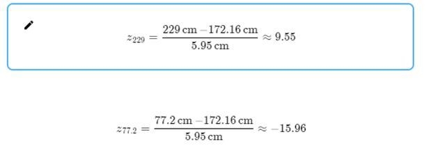 Use 2 scores to compare the given valuesThe talest living man at one time had a height-example-1