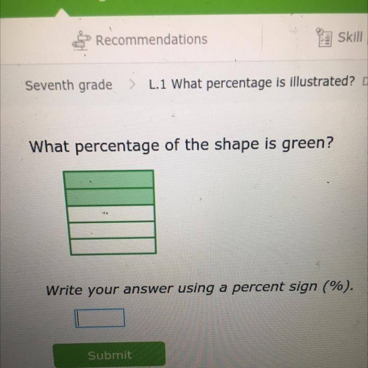 What percentage of the shape is green?-example-1