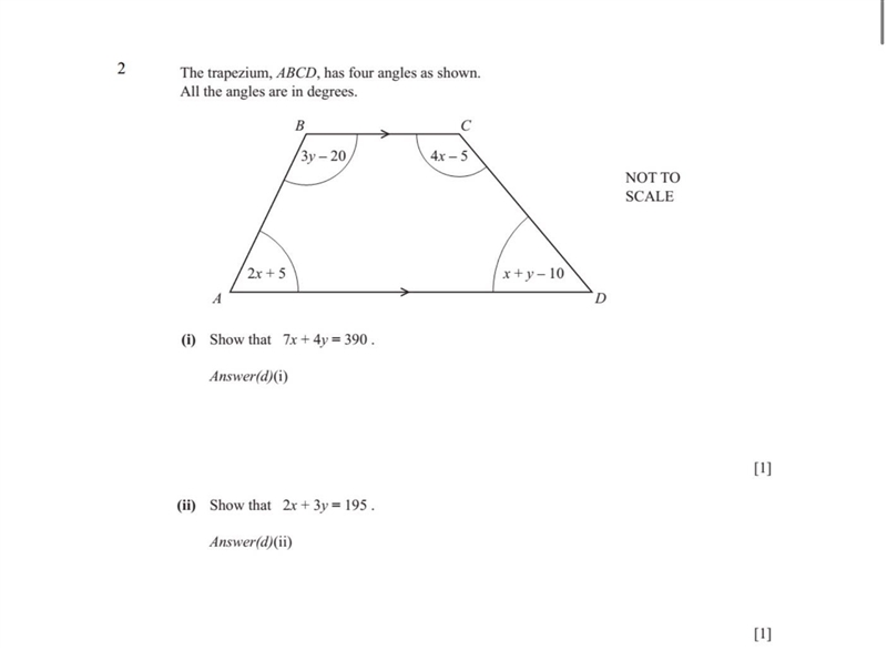 2 The trapezium, ABCD, has four angles as shown. All the angles are in degrees. A-example-1