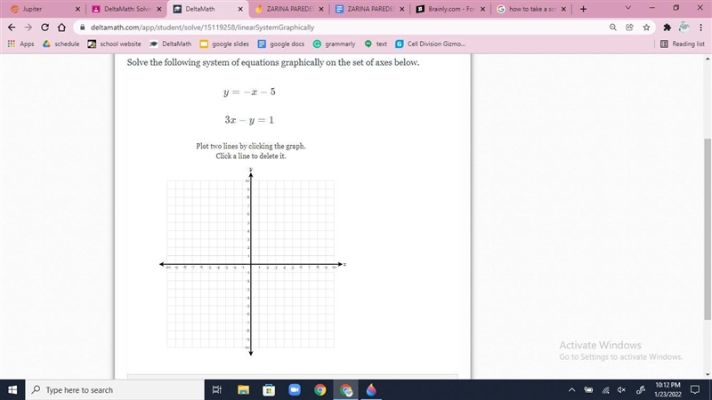 Basically I have to graph both equations and see where the lines intersect pls help-example-1