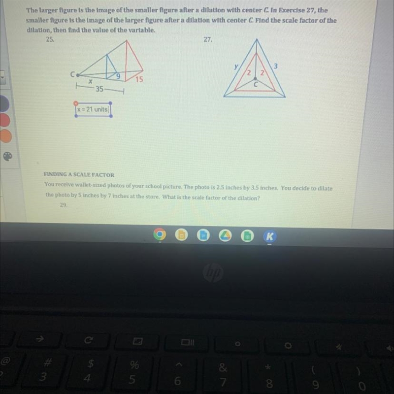 The larger figure is the image of the smaller figure after a dilation with Center-example-1