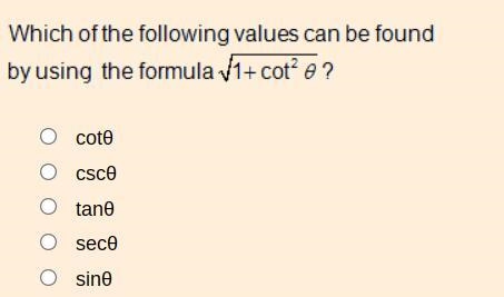 Which of the following values can be found by using the formula √1+cos^2 0?-example-1