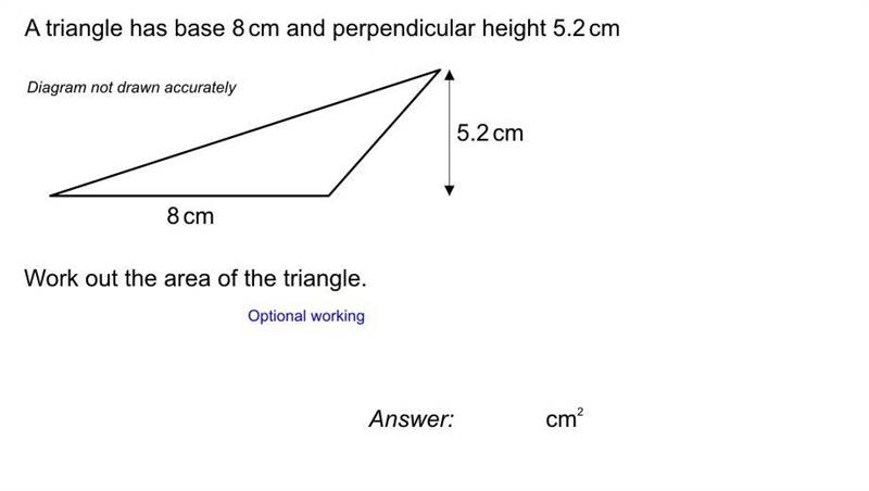 A triangle has base 8cm and a perpendicular height 5.2cm-example-1