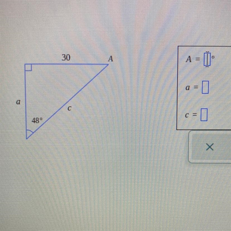 Solve the right triangle. Round your answers to the nearest tenth.-example-1