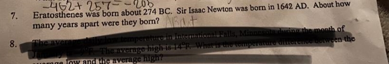 Eratosthenes was in about 274BC sir Isaac Newton was born in 1642 AD about how many-example-1