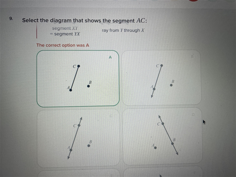 Select the diagram that shows the segment AC: THE ANSWER IS IN THE PICTURE BELOW-example-1