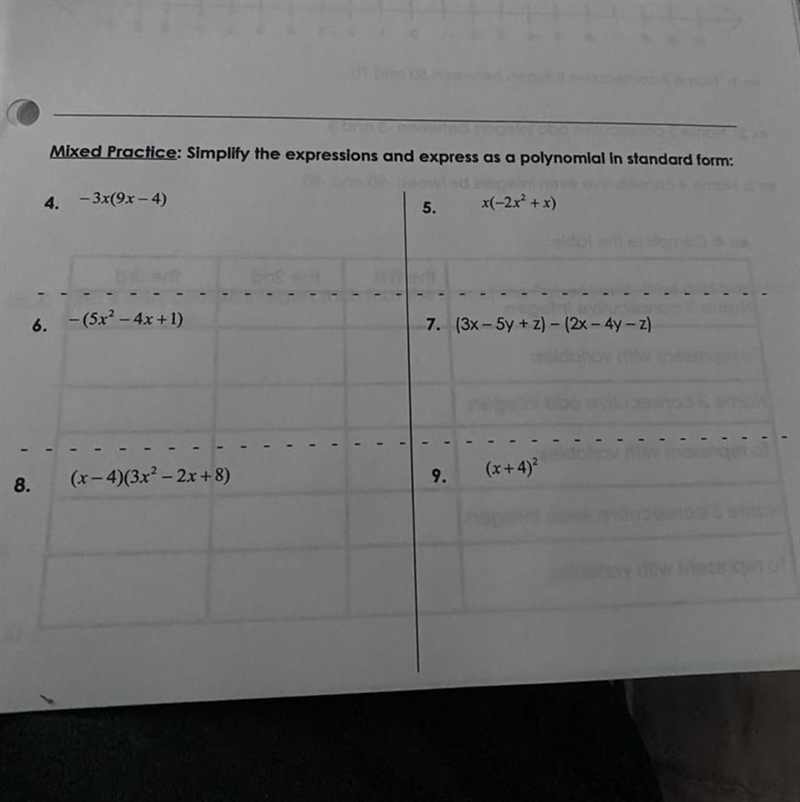 8. Mixed Practice: Simplify the expressions and express as a polynomial in standard-example-1