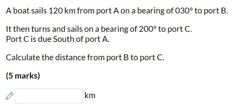 Calculate the distance from port B to port C-example-1