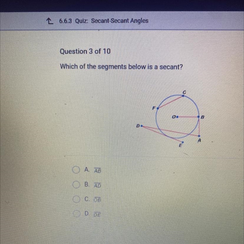 Which of the segments below is a secant?-example-1