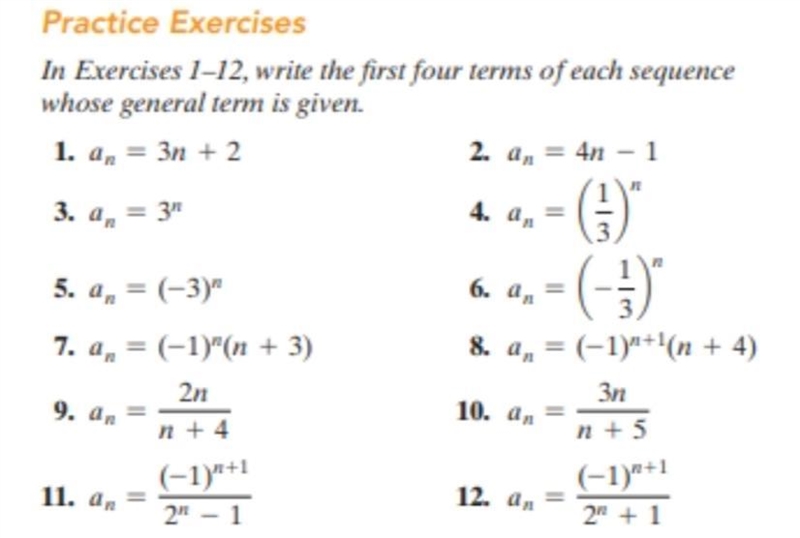 Write the first four terms of each sequence whose general term is given:An=3n+2-example-1