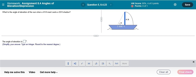 So, the sides you are going to be multiplying are opposite and adjacent. The trigonometric-example-1